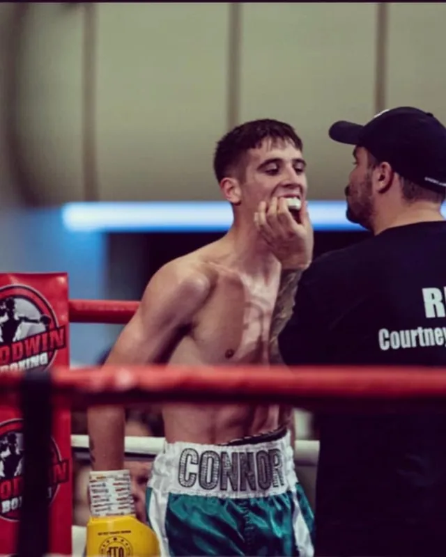 Connor Adaway in the corner between rounds