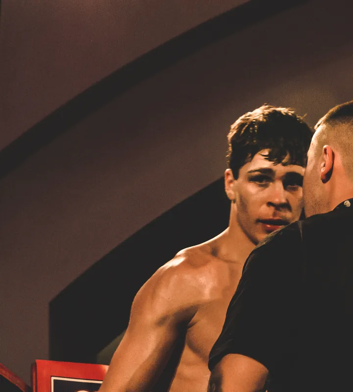 Close-up of Constantin Ursu in the ring on debut night